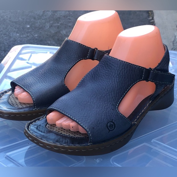 Born Shoes Born W8834 Womens Ankle Strap Blue Leather Casual Open